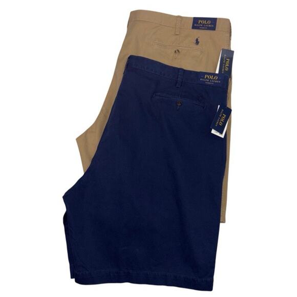 Polo Ralph Lauren Shorts Lot Of 2 Mens 50B Blue Tan Chino Classic Fit NEW $179